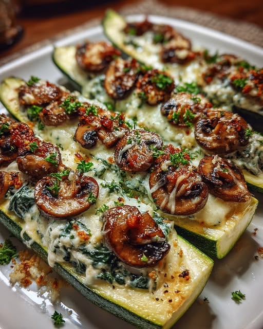 Spinach, Mushroom, and Ricotta Stuffed Zucchini Boats Recipe - Recipe Image