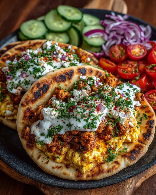 Mediterranean Ground Chicken Pita with Hot Honey Feta Cream Recipe - Recipe Image