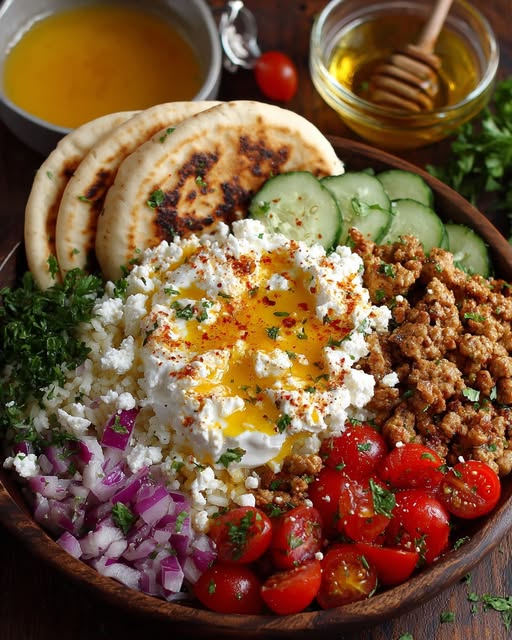 ta Bowl with Creamy Hot Honey Feta Sauce Recipe - Recipe Image