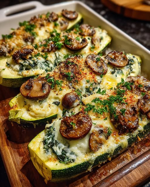 Spinach, Mushroom, and Ricotta Stuffed Zucchini Boats Recipe