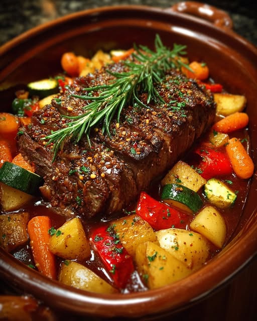 Slow-Baked Tuscan Herb Beef with Garden Vegetables Delight Recipe - Recipe Image