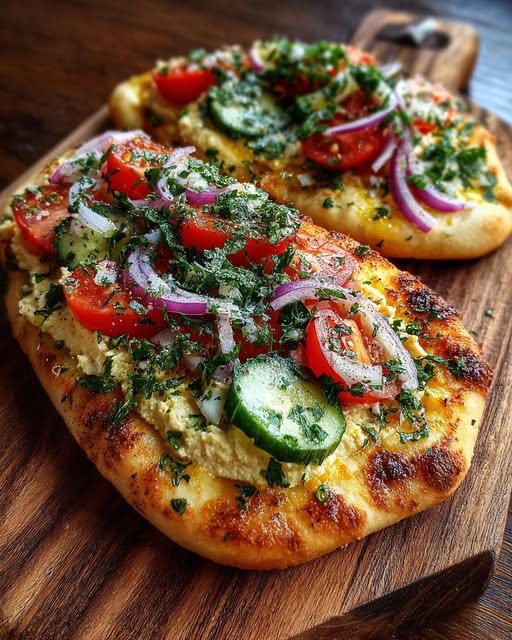 Easy Mediterranean Flatbread with Fresh Herbs & Hummus Recipe - Recipe Image