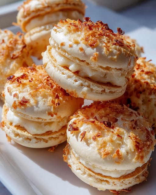 Toasted Coconut Snowball Macarons Recipe