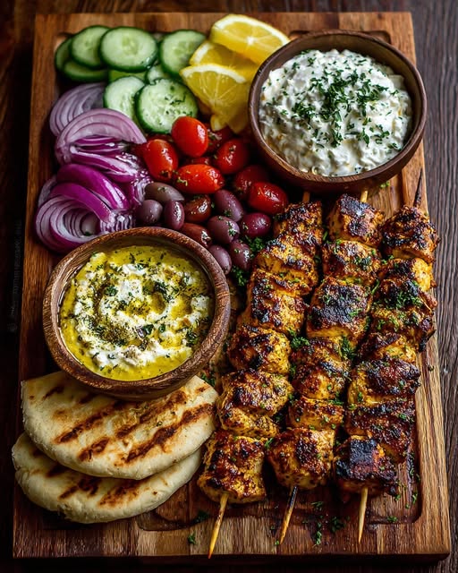 uvlaki Grazing Board with Spicy Feta Dip Recipe
