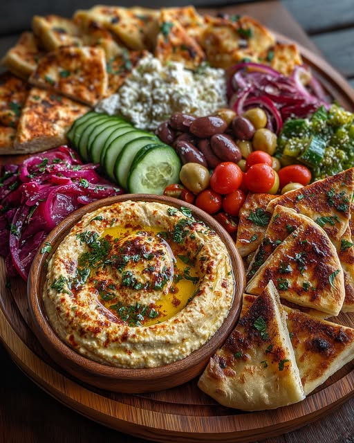 Greek Appetizer Board with Spicy Hummus & Pita Chips Recipe