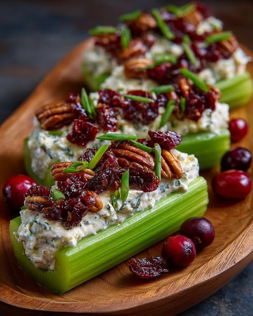 Cranberry Pecan Cream Cheese Stuffed Celery Recipe - Recipe Image