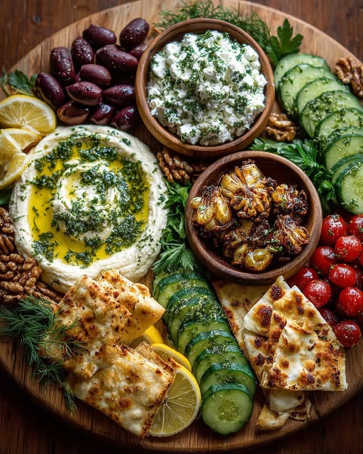 Mediterranean Tapas Board with Fresh Herb Dips Recipe