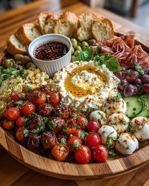 Antipasto Wreath with Chili Hot Honey Whipped Feta Dip Recipe