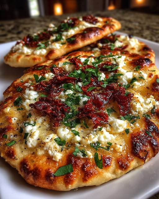 Flatbread with Feta, Sun-Dried Tomatoes & Basil Recipe - Recipe Image