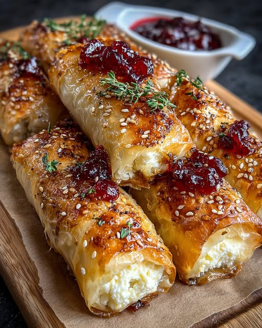 Golden Baked Feta Rolls with Cranberry Honey Glaze Recipe