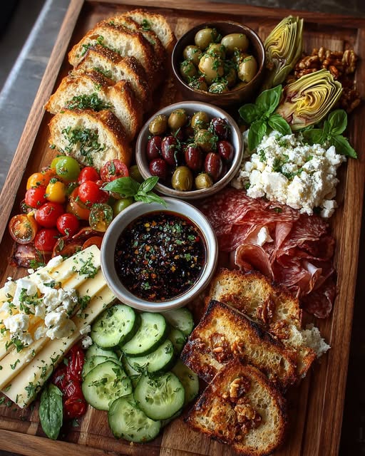 Rustic Mediterranean Bread and Antipasto Board Recipe - Recipe Image