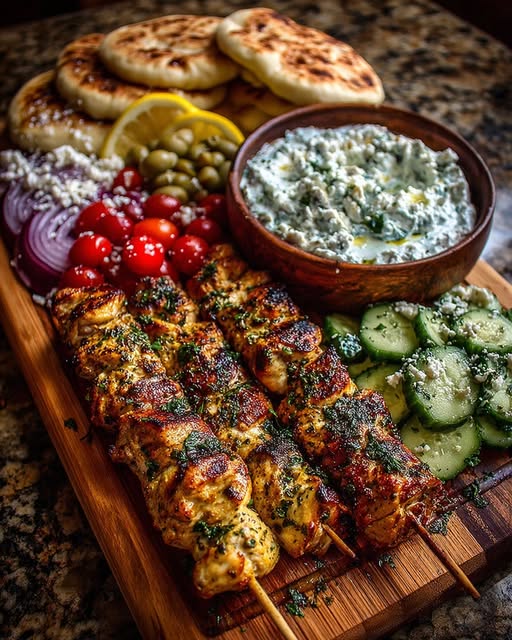 Souvlaki Board with Whipped Garlic Feta Recipe