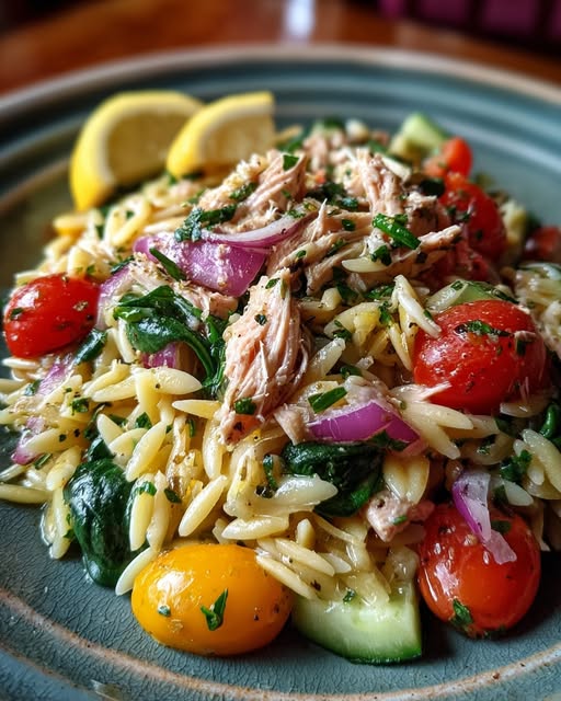 Garlic Lemon Tuna Orzo Salad Recipe