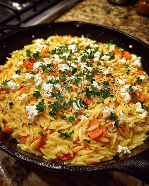 Creamy Goat Cheese & Carrot Orzo Recipe - Recipe Image