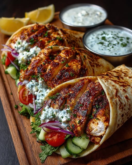 Mediterranean Chicken Wrap with Spicy Feta Sauce Recipe - Recipe Image
